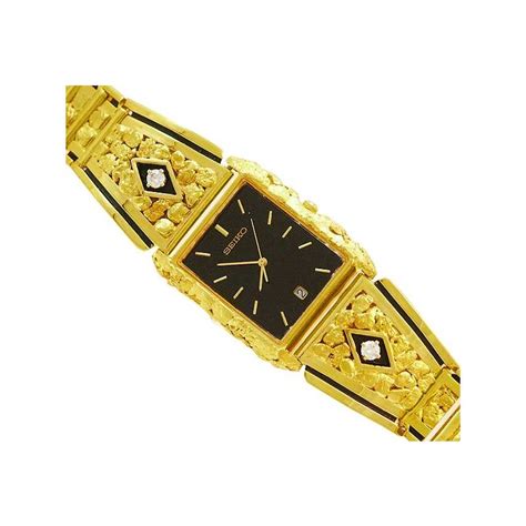 Men's Natural Alaskan Gold Nugget and Diamond Watch with Diamonds ...