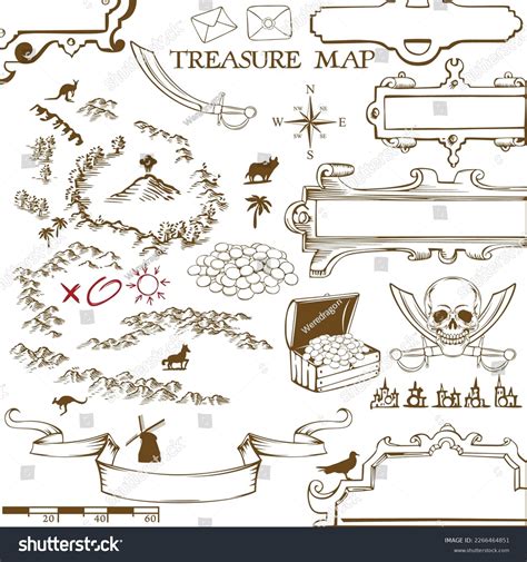 Symbols of map legend for treasure map with - Royalty Free Stock Vector ...