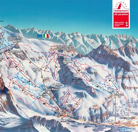 Zermatt ski map, Valais, Switzerland, Europe