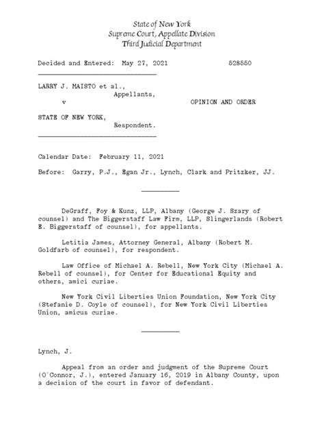 NY Appellate Court Ruling, Maisto, Et. Al. v. State of New York | PDF ...