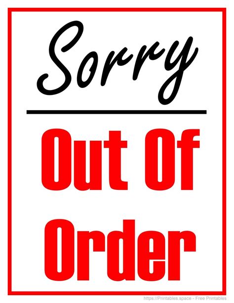 Out Of Order Sign Vertical - Free Printables