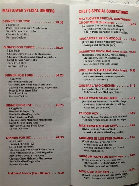 Menu at Mayflower Chinese Food restaurant, Toronto