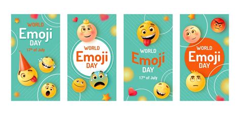 Premium Vector | Realistic world emoji day instagram stories collection with emoticons