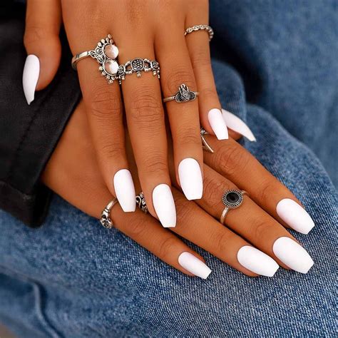 Matte White Acrylic Nails - Amazon Com Echiq Coffin Fake Nails Matte ...