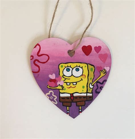 Spongebob Squarepants Hand Painted Wooden Heart Shaped | Etsy | Heart ...