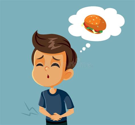 Little Boy Hurting Being Hungry Thinking about a Hamburger Stock Vector - Illustration of ...