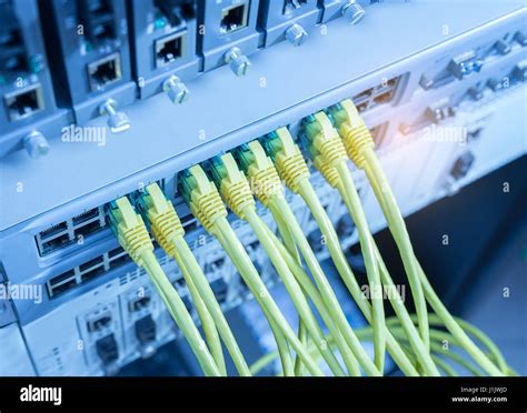 ethernet cable on network switches background Stock Photo - Alamy