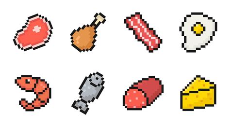 pixel food icon set for games or mobile apps, colorful pixel art, old ...