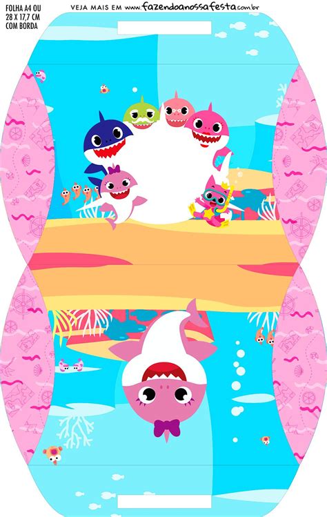 Caixa Almofada bolsinha Kit Festa Baby Shark Rosa totalmente grátis, pronto para personalizar e ...