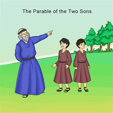 the parable of the two sons is shown in an animated scene with three people