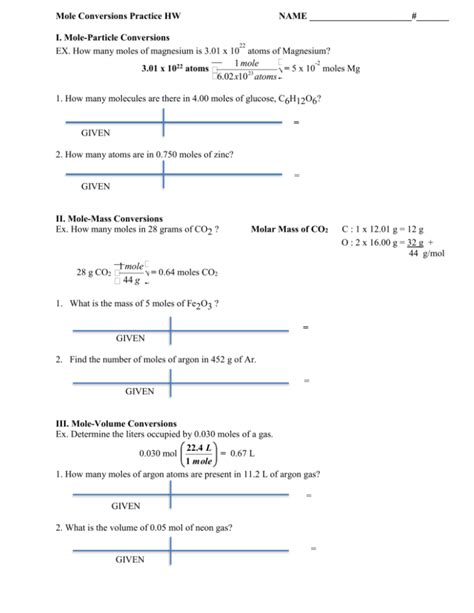 Mixed Mole Conversions Worksheet