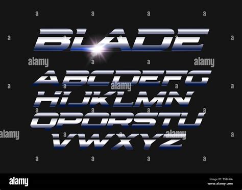 Blade vector letters set. Slashed alphabet with sleek steel texture. Sleek metal style vector ...