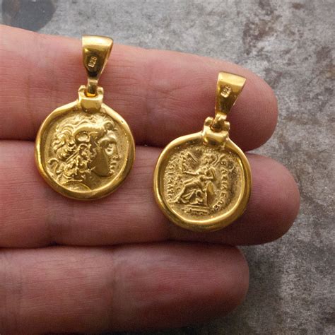 Ancient Greek Coin Gold Pendant, Alexander the Great Small Coin Museum Replica Unisex Necklace ...