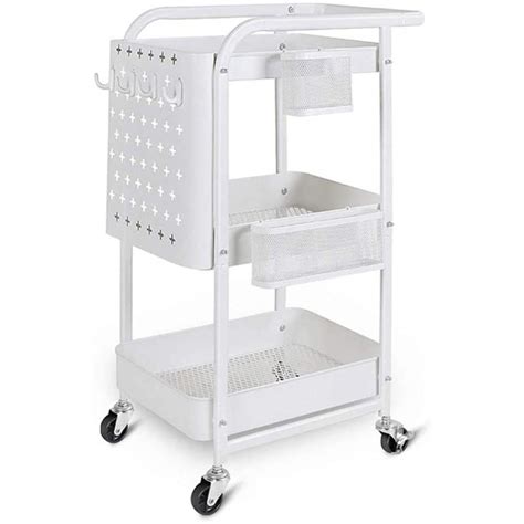 Buy 3-Tier Metal Rolling Utility Cart with Handles and Peg Board Hooks Baskets Locking Wheels ...