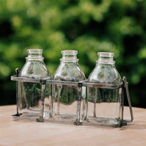 Set Of Three Vintage Style Mini Milk Bottles In A Crate By The Flower ...