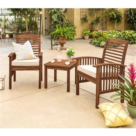 Acacia Wood Patio Chairs and Side Table - Dark Brown | Homesquare