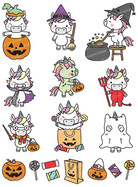 Premium Vector Clipart Kawaii Halloween Unicorns Cute Halloween ...