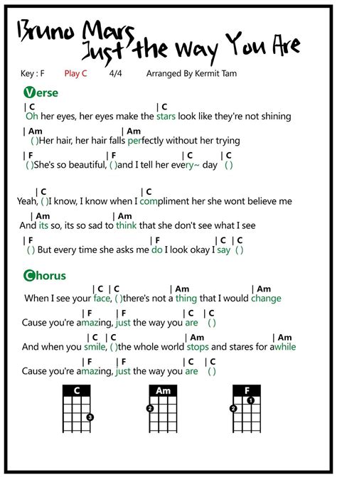 圍威喂 ukulele: Bruno Mars - Just The Way You Are [ukulele譜] | Ukulele songs, Ukulele chords songs ...