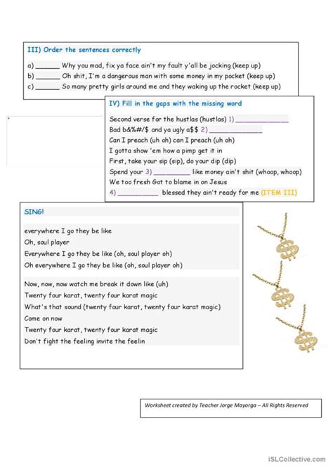 Bruno Mars - 24k Magic song and nurs…: English ESL worksheets pdf & doc