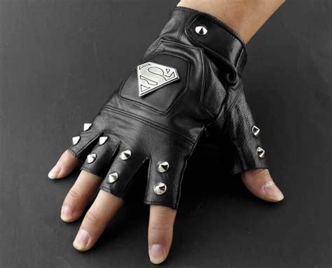 Cool Mens Leather Studded Punk Rock Driving Motorcycle Biker Fingerless ...