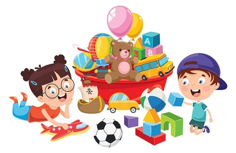 Premium Vector | Kids playing with various toys