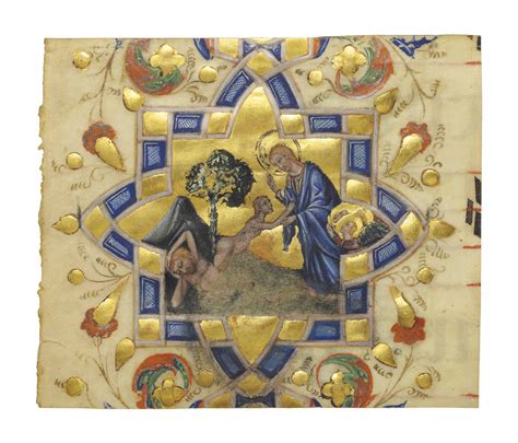 THE CREATION OF EVE, miniature cut from an illuminated Antiphonal on vellum [Florence, c.1360s ...