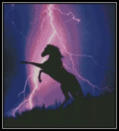 LIGHTNING AND SILHOUETTE of Horse - Cross Stitch Chart/Pattern/Design ...