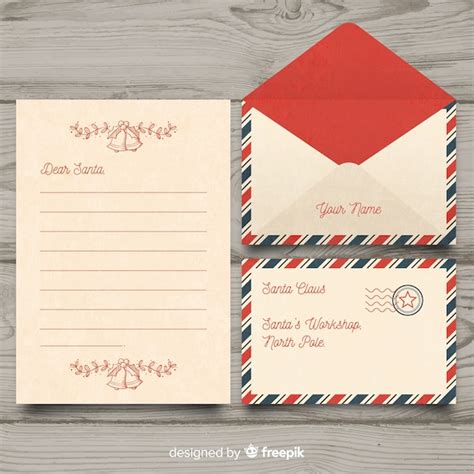 Premium Vector | Vintage dear santa christmas letter and envelope set