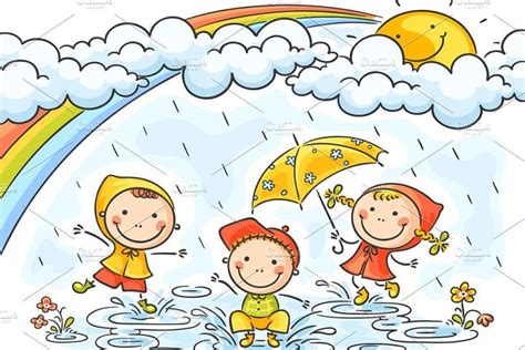 Kids playing in the rain | Drawing for kids, Rainy day drawing, Art for kids