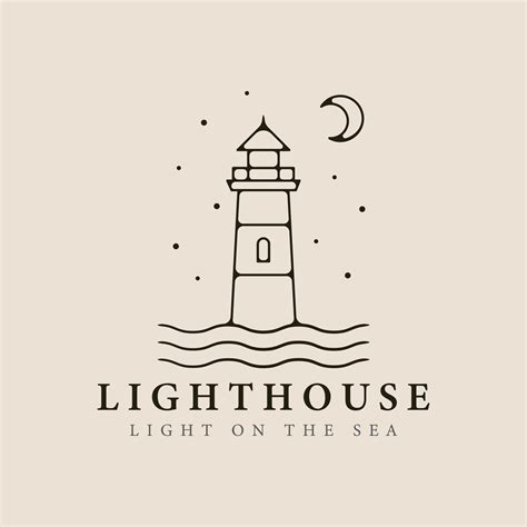 lighthouse line art logo minimalist style with moon and star vector ...