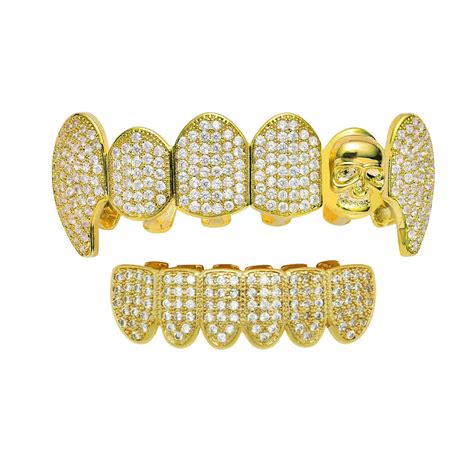 14K Gold Diamond Hip Hop Grillz Dental Grills Skull Diamond Halloween ...