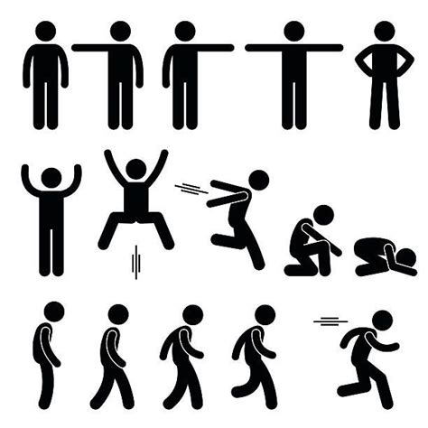 Human Action Poses Postures Stick Figure Pictogram Icons vector art illustration Stick Figure ...