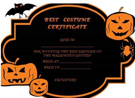 Halloween Costume Certificate Template | Certificate templates, Cool ...