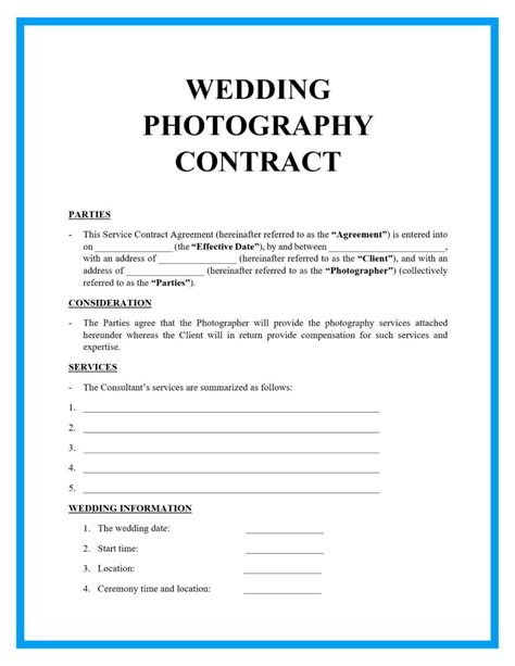 Photographer Contract Template Free