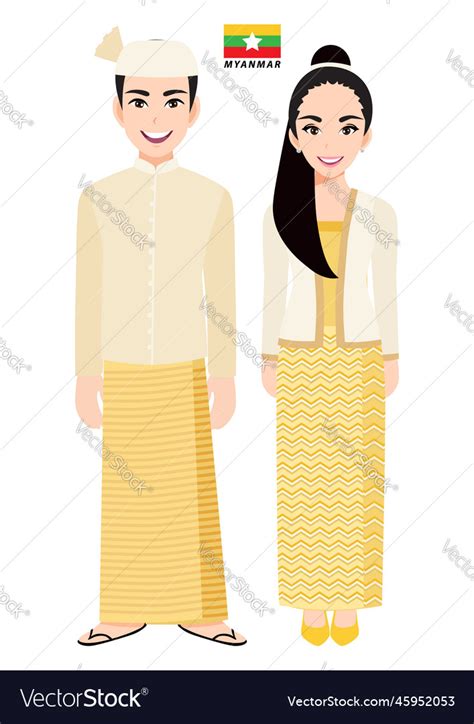 Couple of cartoon characters in myanmar Royalty Free Vector