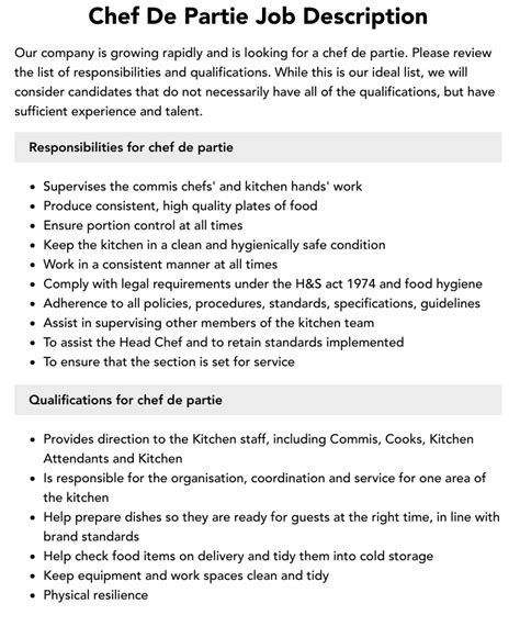 Chef De Partie Job Description | Velvet Jobs