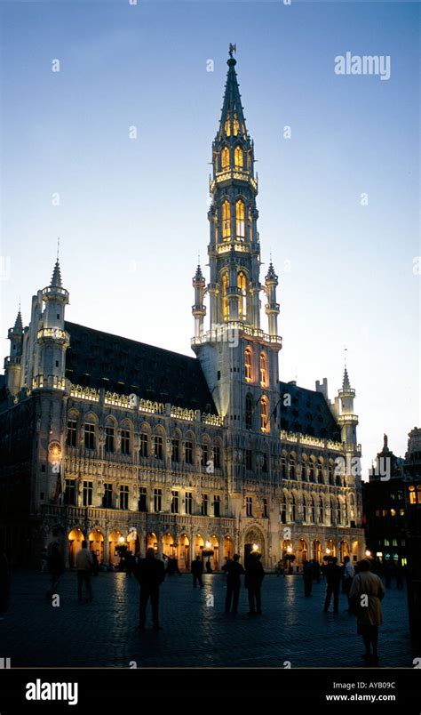 The Grand Place in Brussels at night with Hotel de Ville Stock Photo ...