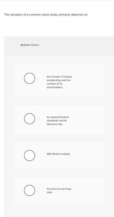 Solved The valuation of a common stock today primarily | Chegg.com
