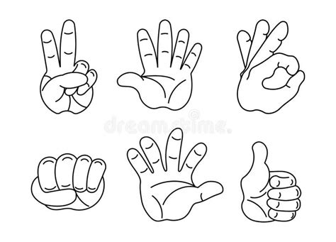 Set Icons of Human Hand Gestures. Peace Sign, Sign Ok, Fist, Palm, Sign Hello Stock Vector ...