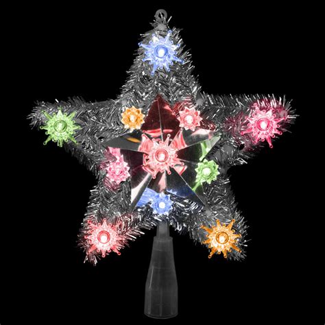 Multi Lights 8 Lighted Silver Tinsel Starburst Christmas Tree Topper ...