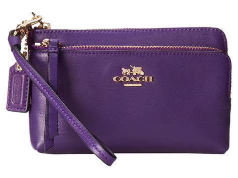 COACH Madison Leather Double Zip Wristlet in Purple | Lyst