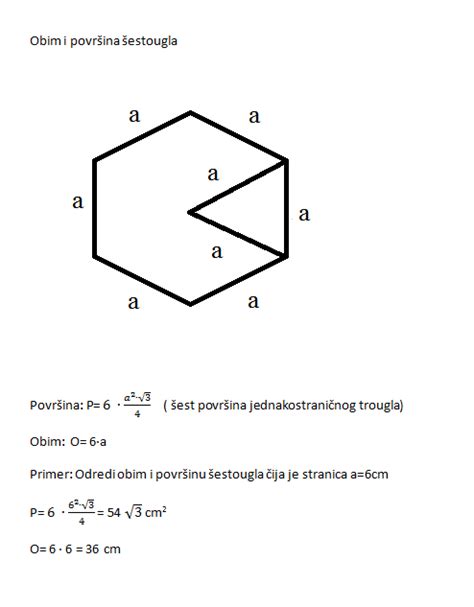Primer 39. Obim i površina šestougla – Bitni primeri