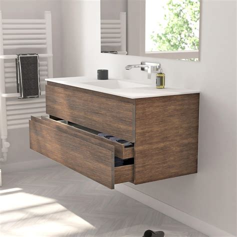 SOLID WOOD | Modulo Wood Wall Mounted Solid Oak Vanity Cabinet - Dark ...