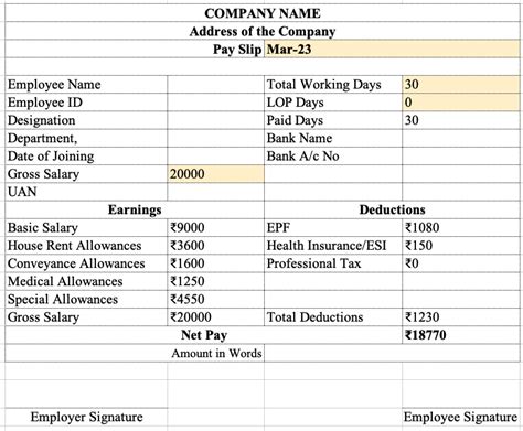 Salary Slip Excel Template