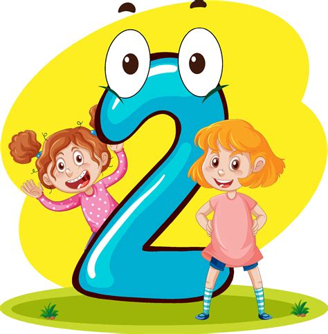 Two kids with number two cartoon 7011716 Vector Art at Vecteezy