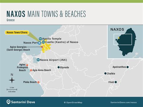 Naxos Tourist Maps - Beaches, Attractions, Towns, Airport & Ferry Port