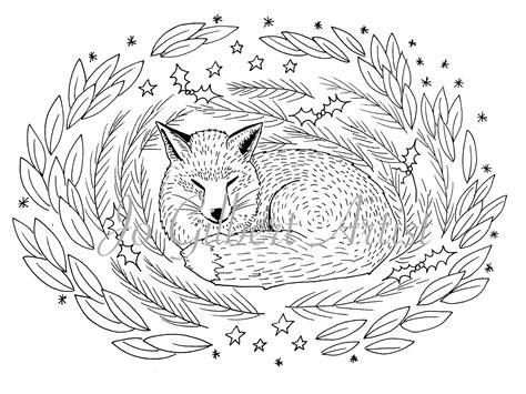 Sleepy Christmas Fox Coloring Page Instant Download - Etsy