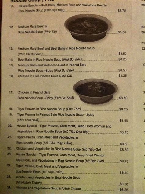 Menu at nho saigon restaurant, Calgary