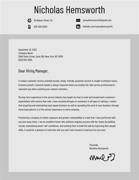 Gray Cover Letter - Venngage