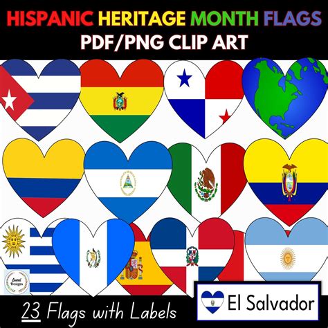 Hispanic Heritage Month Flag Hearts Spanish Flag Hearts-set of 23 PDF ...